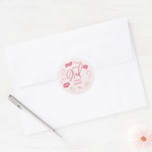 Pink Quirky Doodle Graduation Party Favour  Classic Round Sticker