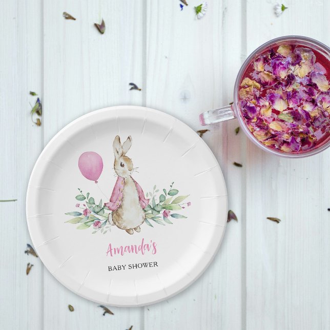 Pink Rabbit Baby Shower Paper Plate (Creator Uploaded)