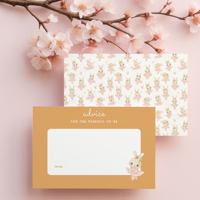 Pink Rabbit Ballerina Baby Shower Parenting Advice Card (yellow and pink ballerina bunny baby shower advice card for the parents to be)
