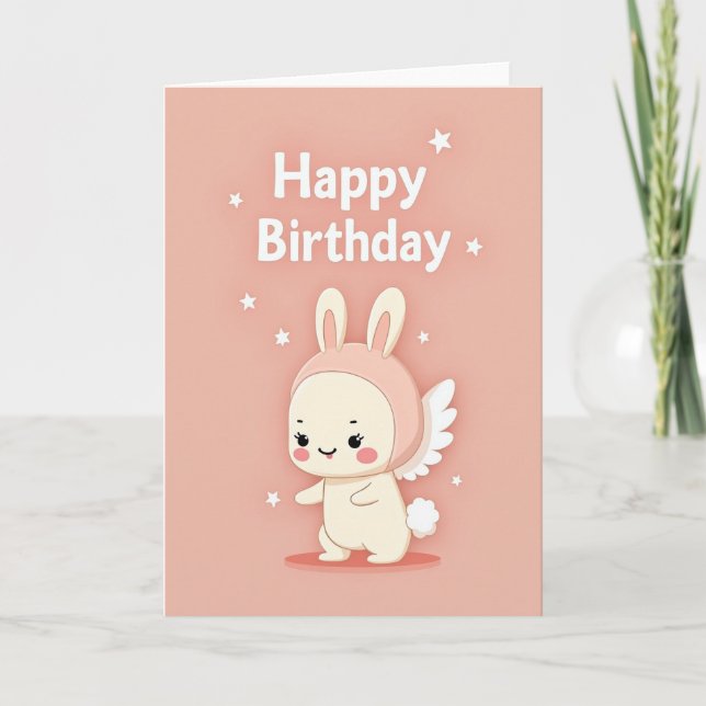 Pink Rabbit Birthday Card (Front)