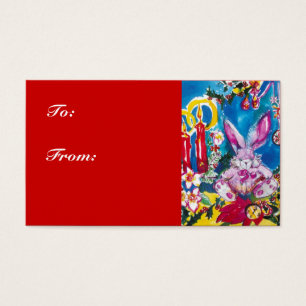 PINK RABBIT,CHRISTMAS CANDLES AND HOLLYBERRIES