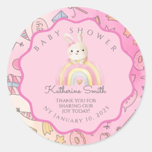 pink rabbit cute baby shower classic round sticker