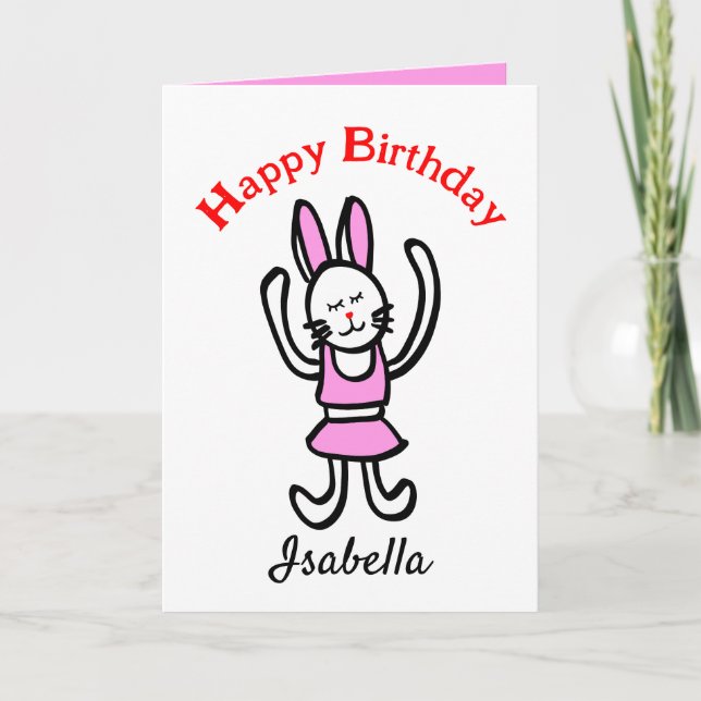 Pink Rabbit Happy Birthday Personalised Card (Front)