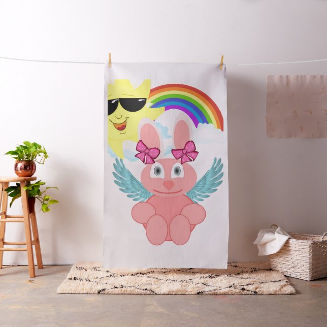 Pink Rabbit Sun Rainbow Fabric (In Situ)