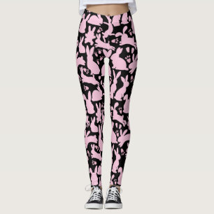 Pink Rabbits Pattern Black BG Leggings