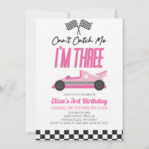 Pink Race Car 3rd Birthday Celebration Invitation