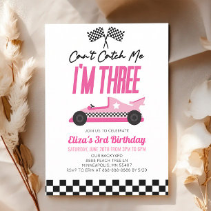 Pink Race Car 3rd Birthday Celebration Invitation