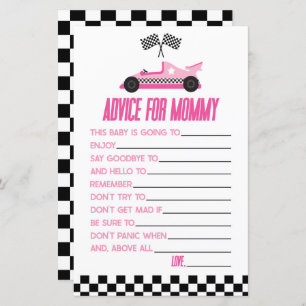 Pink Race Car Advice Baby Shower Game Activity