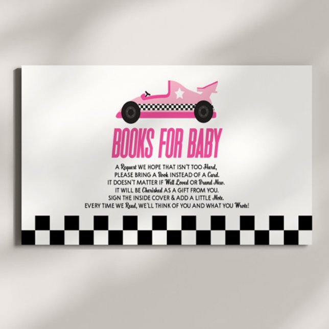 Pink Race Car Baby Shower Books For Baby Enclosure Card (Creator Uploaded)