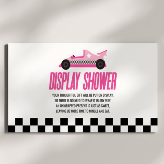 Pink Race Car Baby Shower Display Shower Enclosure Card (Creator Uploaded)