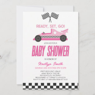 Pink Race Car Baby Shower Invite