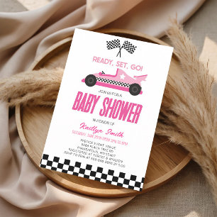 Pink Race Car Baby Shower Invite