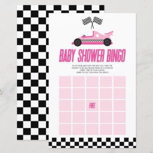 Pink Race Car Bingo Baby Shower Game