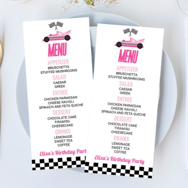 Pink Race Car Birthday Party Food Menu (Creator Uploaded)
