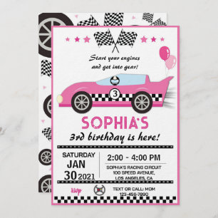 Pink Race Car Birthday Party Invitation