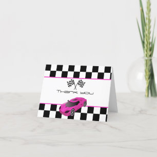 Pink Race Car Birthday Party Thank You Card