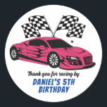 Pink Race Car for Kids Boys Girls Birthday Party Classic Round Sticker<br><div class="desc">Cute party favours for kids,  boys or girls who love car racing. A colourful illustration of a sport race car. Perfect for kids birthday party,  party favours and thank you label.</div>