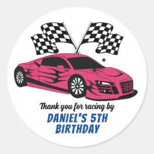 Pink Race Car for Kids Boys Girls Birthday Party Classic Round Sticker