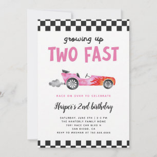 Pink Race Car Girl 2nd Birthday Party Invitation