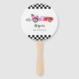 Pink Race Car Girl Birthday Party Photo Hand Fan
