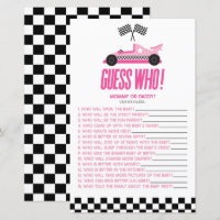 Pink Race Car Guess Who Baby Shower Game