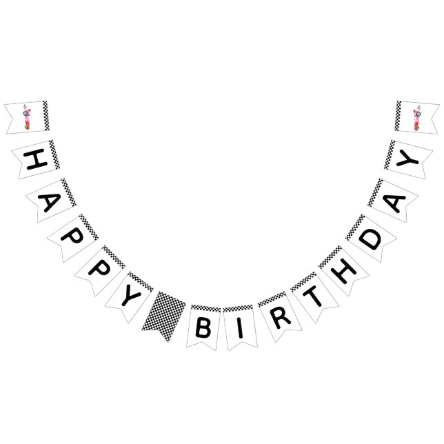 Pink Race Car Happy Birthday Party Decor  Bunting (All)