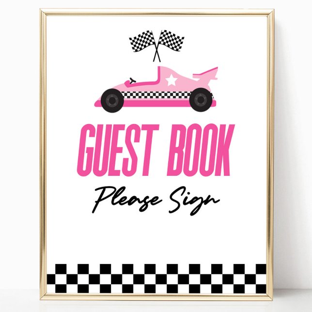 Pink Race Car Racecar Guest Book Party Sign (Creator Uploaded)