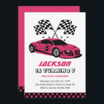 Pink Race Car Racing Kids Boys Birthday Invitation<br><div class="desc">Cute design for kids,  boys or girls who love car racing,  sports car,  speed and driving toy car. Perfect for builder theme birthday party. You can customise the wording to fit other occasions.</div>