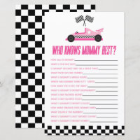 Pink Race Car Who Knows Mummy Baby Shower Game
