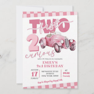 Pink Racing Car Two Fast 2nd Birthday Invitation