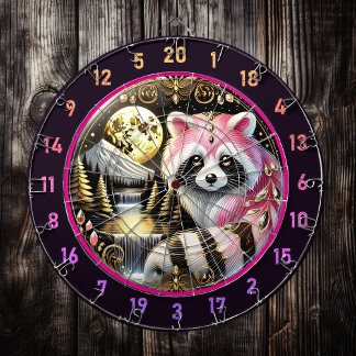 Pink Racoon Sparkles Under Golden Moon Dartboard