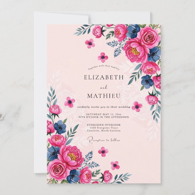Pink Radiant Watercolor Spring Wedding Invitation (Front)