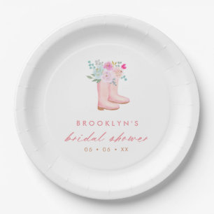 Pink Rain Boots & Flowers Bridal Shower Paper Plate