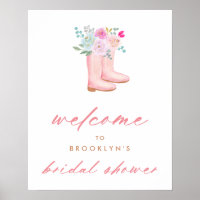 Pink Rain Boots & Flowers Bridal Shower Welcome