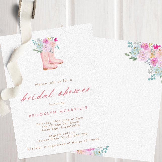 Pink Rain Boots & Flowers Farm Bridal Shower Invitation (Creator Uploaded)