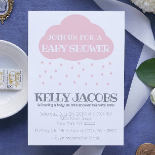 Pink Rain cloud Baby Shower with Love Invitation