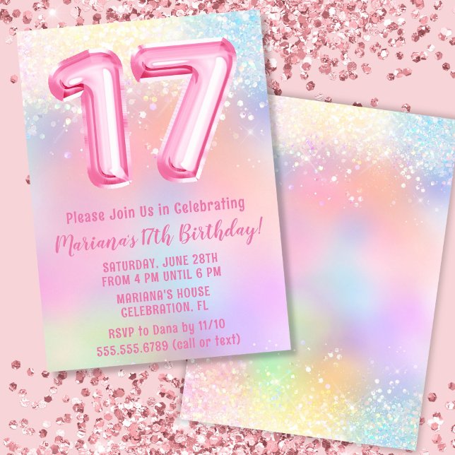 Pink Rainbow 17th Birthday Invitation (Creator Uploaded)