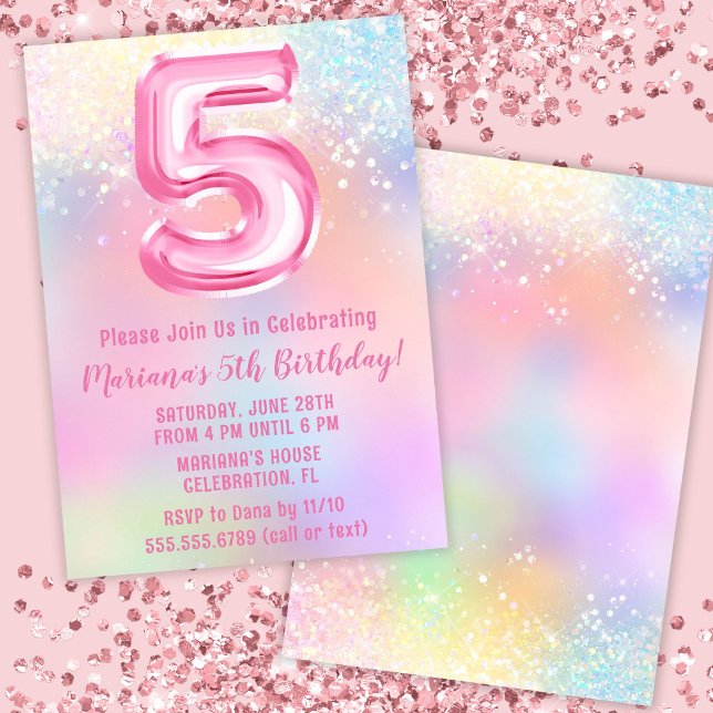 Pink Rainbow 5th Birthday Invitation (Creator Uploaded)