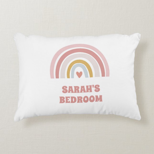 Pink Rainbow Baby or childs Pillow – Custom Text (Front)