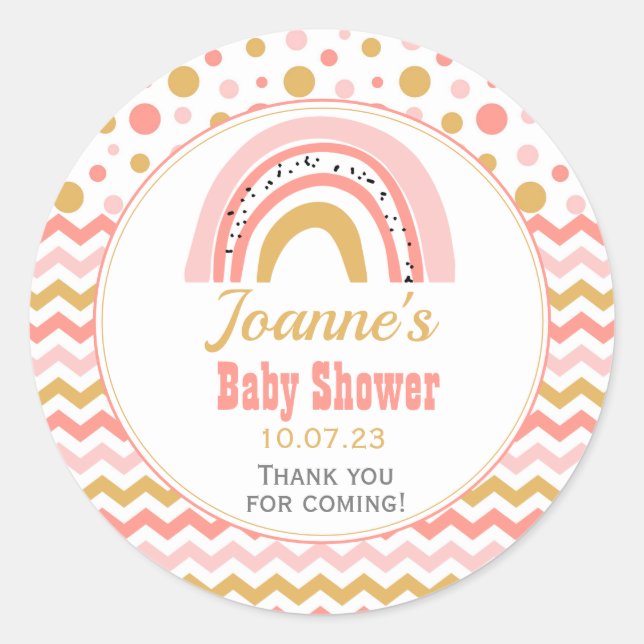 Pink Rainbow Baby Shower Classic Round Sticker (Front)