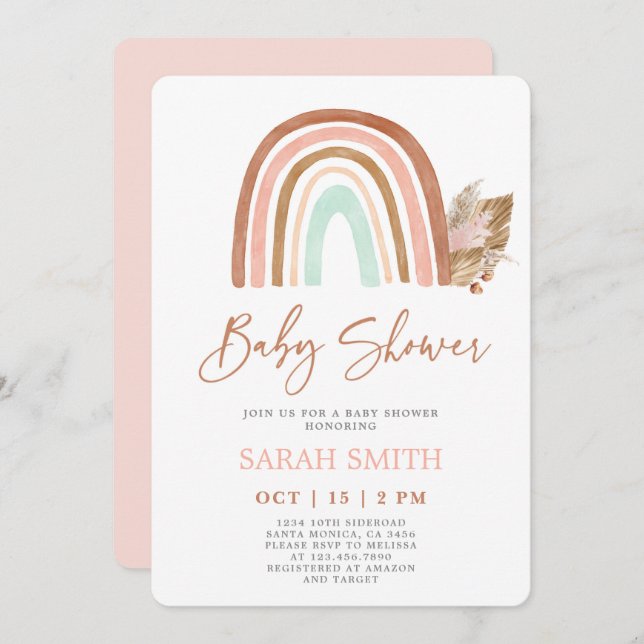 Pink Rainbow Baby Shower girl Invitation (Front/Back)