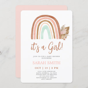 Pink Rainbow Baby Shower girl Invitation