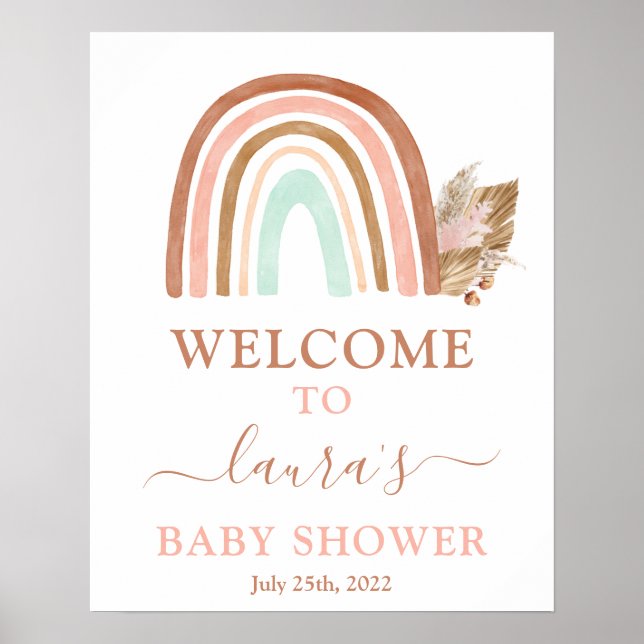 Pink Rainbow Baby Shower Welcome sign (Front)