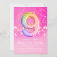 Pink Rainbow Balloon Letter Number Nine Birthday