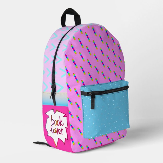 Pink rainbow book lover artsy Backpack (Back Corner Left)