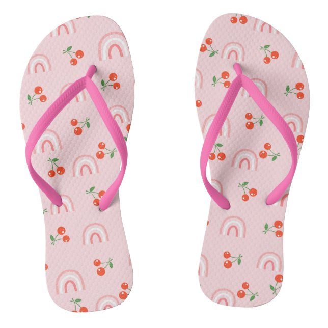Pink Rainbow Cherry Pattern Jandals (Footbed)