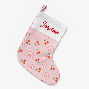 Pink Rainbow Cherry Pattern Small Christmas Stocking
