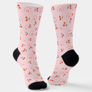 Pink Rainbow Cherry Pattern Socks