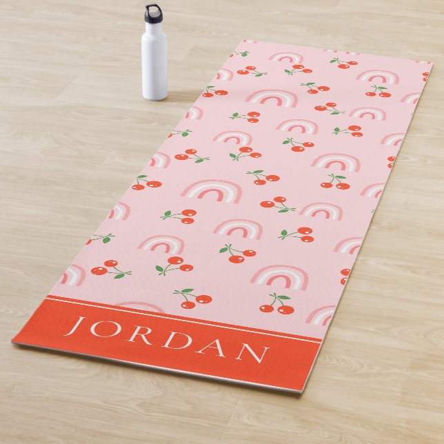 Pink Rainbow Cherry Pattern Yoga Mat (In Situ)