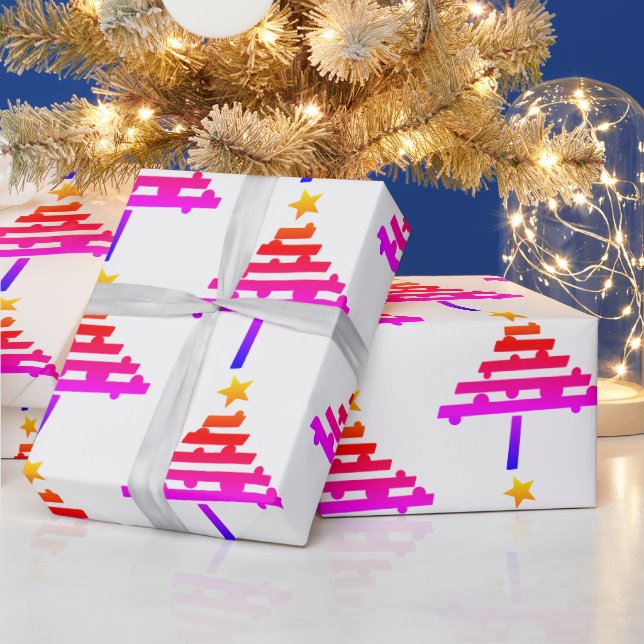 Pink Rainbow Christmas Tree Pattern Wrapping Paper (Holidays)